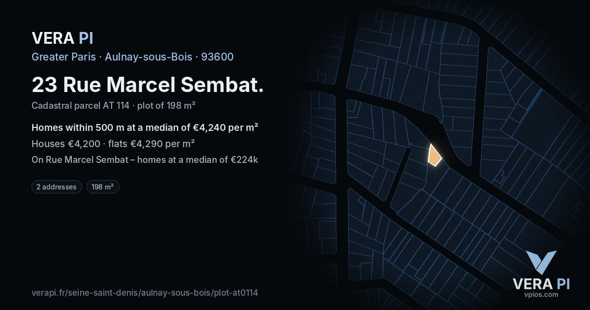 23 Rue Marcel Sembat, Aulnay-sous-Bois at night – the plot lit, the parcels around coloured by the prices near them