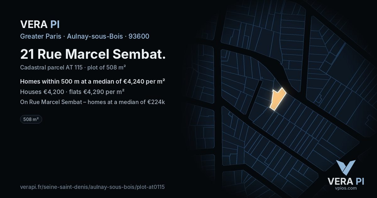 21 Rue Marcel Sembat, Aulnay-sous-Bois at night – the plot lit, the parcels around coloured by the prices near them