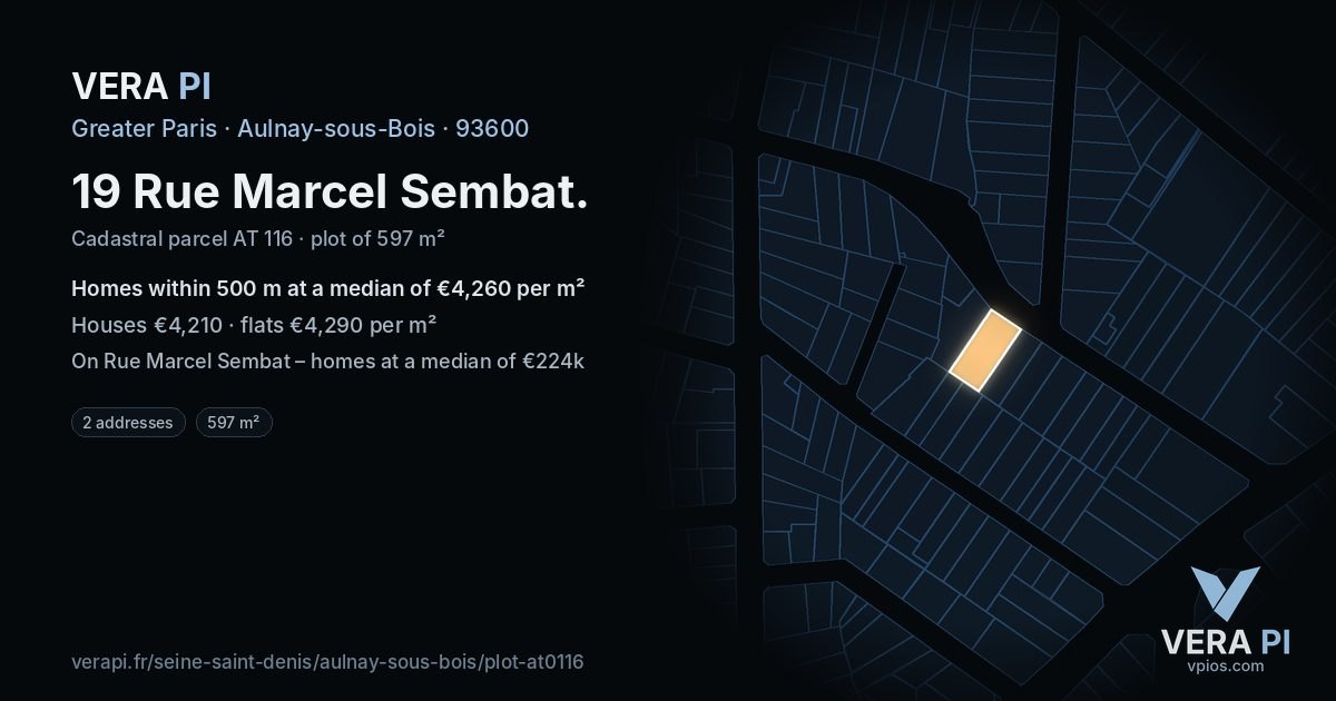 19 Rue Marcel Sembat, Aulnay-sous-Bois at night – the plot lit, the parcels around coloured by the prices near them