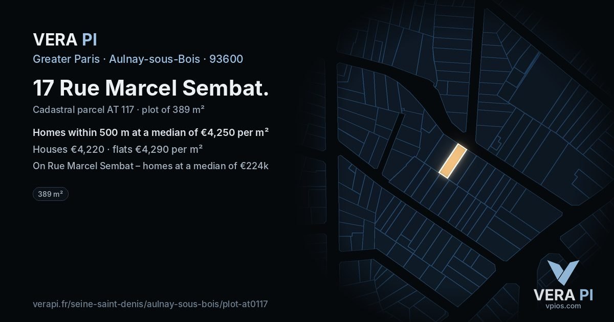 17 Rue Marcel Sembat, Aulnay-sous-Bois at night – the plot lit, the parcels around coloured by the prices near them
