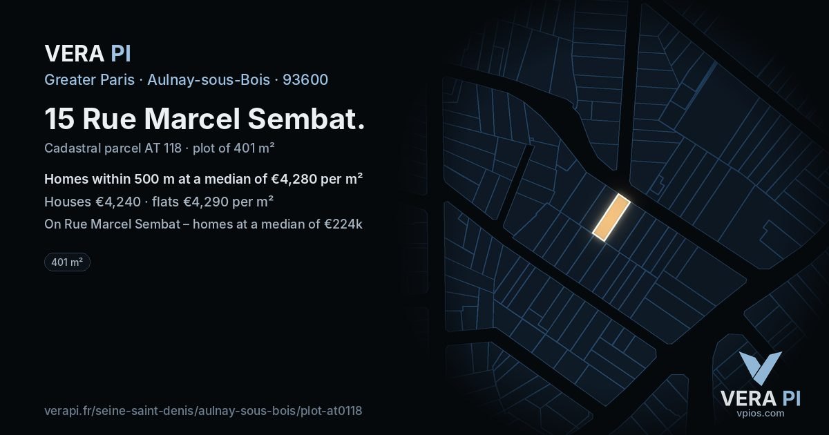 15 Rue Marcel Sembat, Aulnay-sous-Bois at night – the plot lit, the parcels around coloured by the prices near them