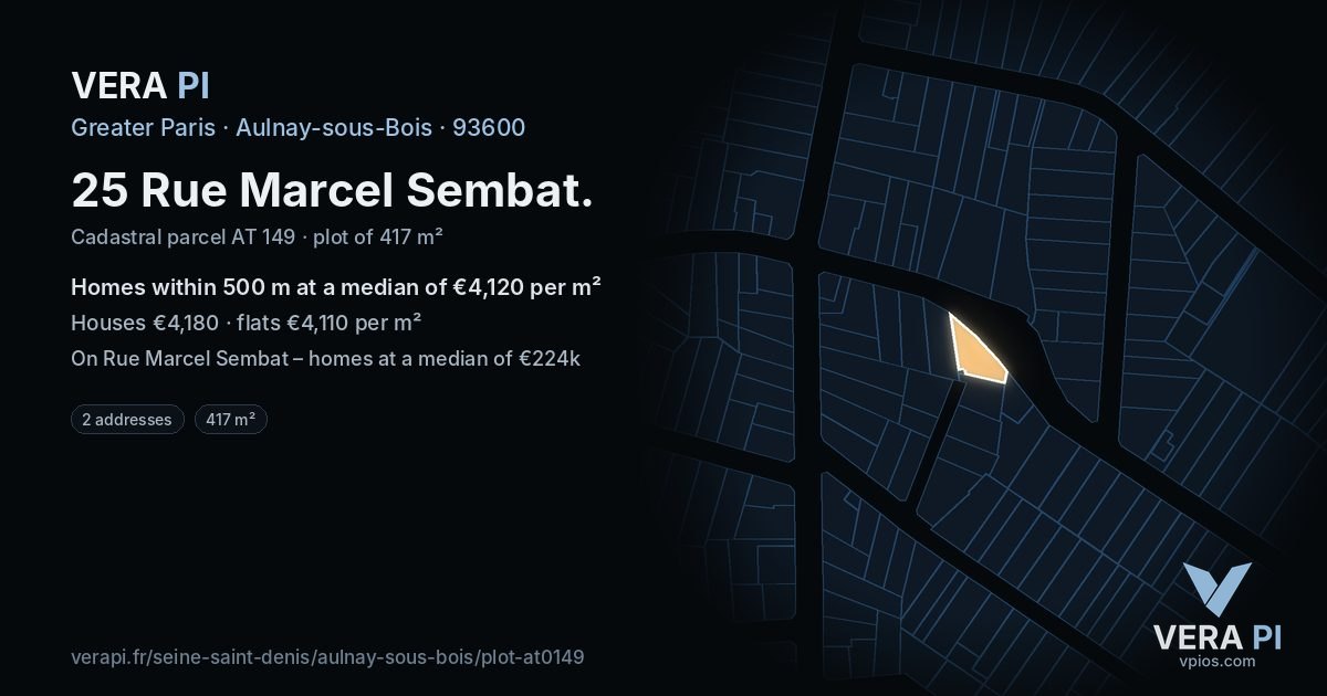 25 Rue Marcel Sembat, Aulnay-sous-Bois at night – the plot lit, the parcels around coloured by the prices near them