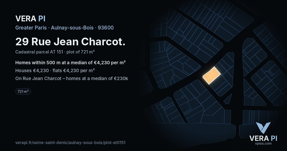 29 Rue Jean Charcot, Aulnay-sous-Bois at night – the plot lit, the parcels around coloured by the prices near them