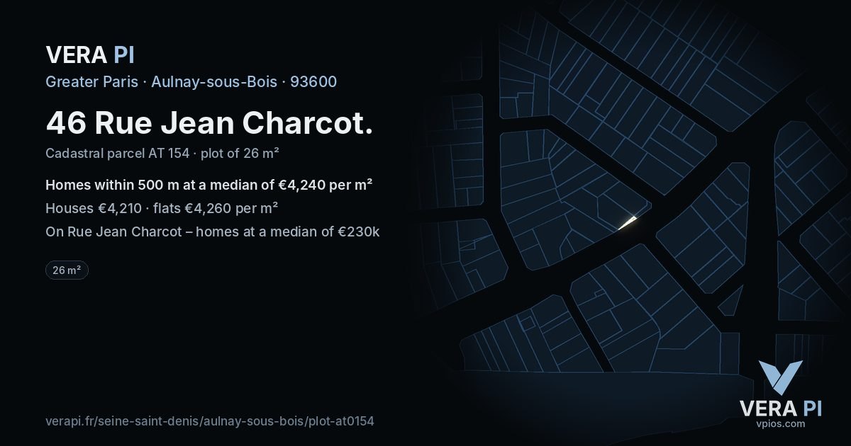 46 Rue Jean Charcot, Aulnay-sous-Bois at night – the plot lit, the parcels around coloured by the prices near them