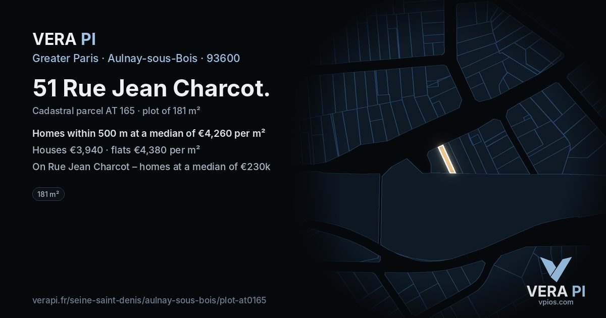 51 Rue Jean Charcot, Aulnay-sous-Bois at night – the plot lit, the parcels around coloured by the prices near them