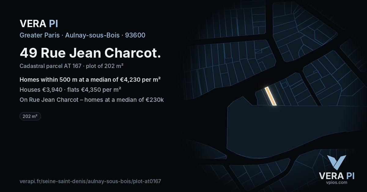 49 Rue Jean Charcot, Aulnay-sous-Bois at night – the plot lit, the parcels around coloured by the prices near them