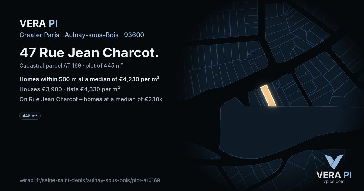 47 Rue Jean Charcot, Aulnay-sous-Bois at night – the plot lit, the parcels around coloured by the prices near them