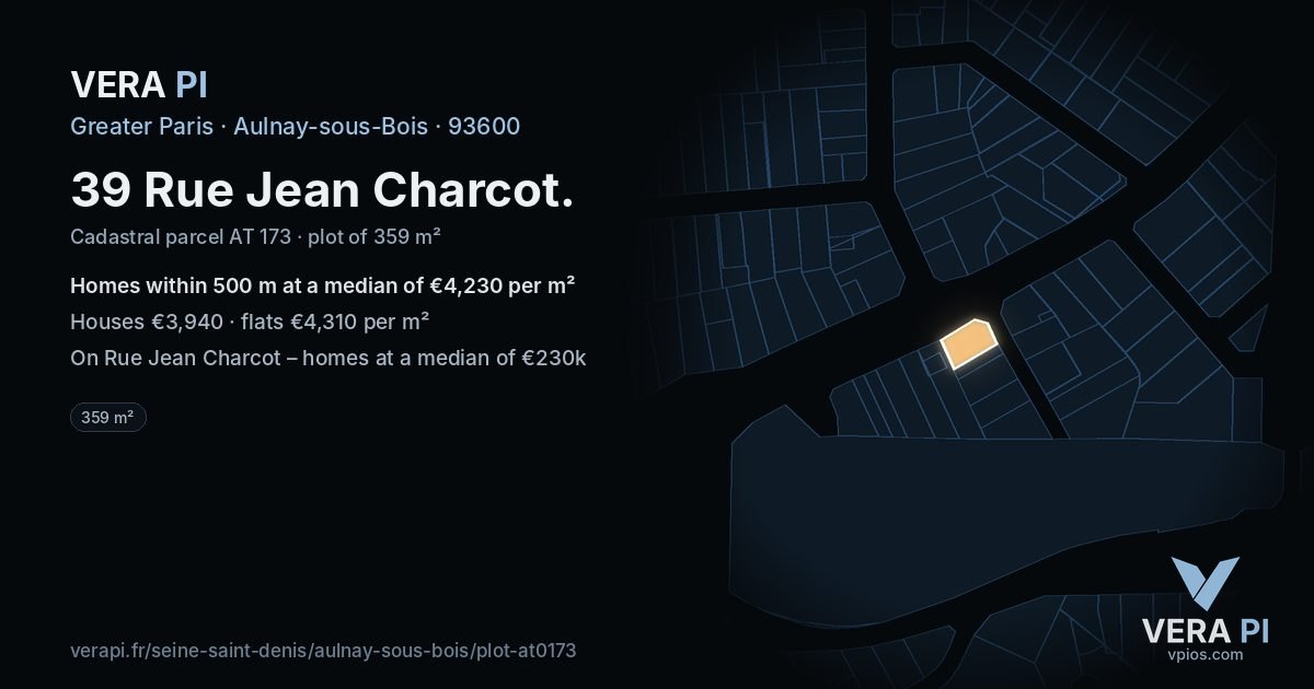39 Rue Jean Charcot, Aulnay-sous-Bois at night – the plot lit, the parcels around coloured by the prices near them
