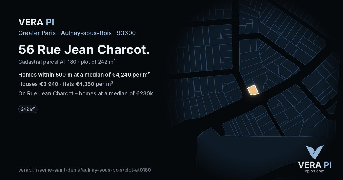 56 Rue Jean Charcot, Aulnay-sous-Bois at night – the plot lit, the parcels around coloured by the prices near them