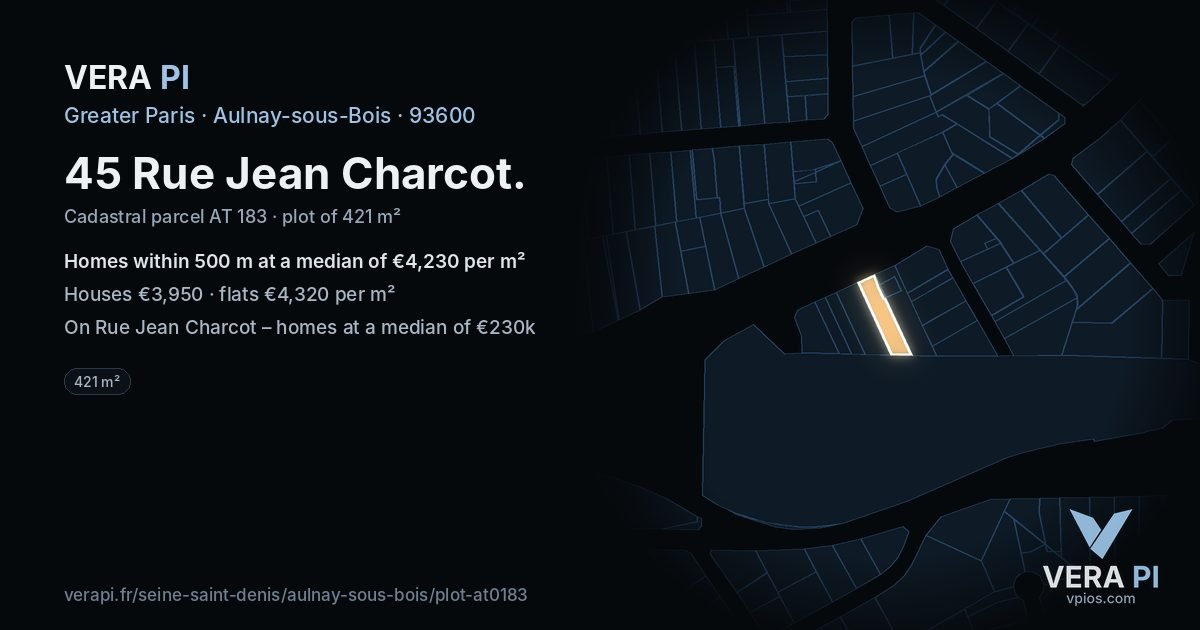 45 Rue Jean Charcot, Aulnay-sous-Bois at night – the plot lit, the parcels around coloured by the prices near them