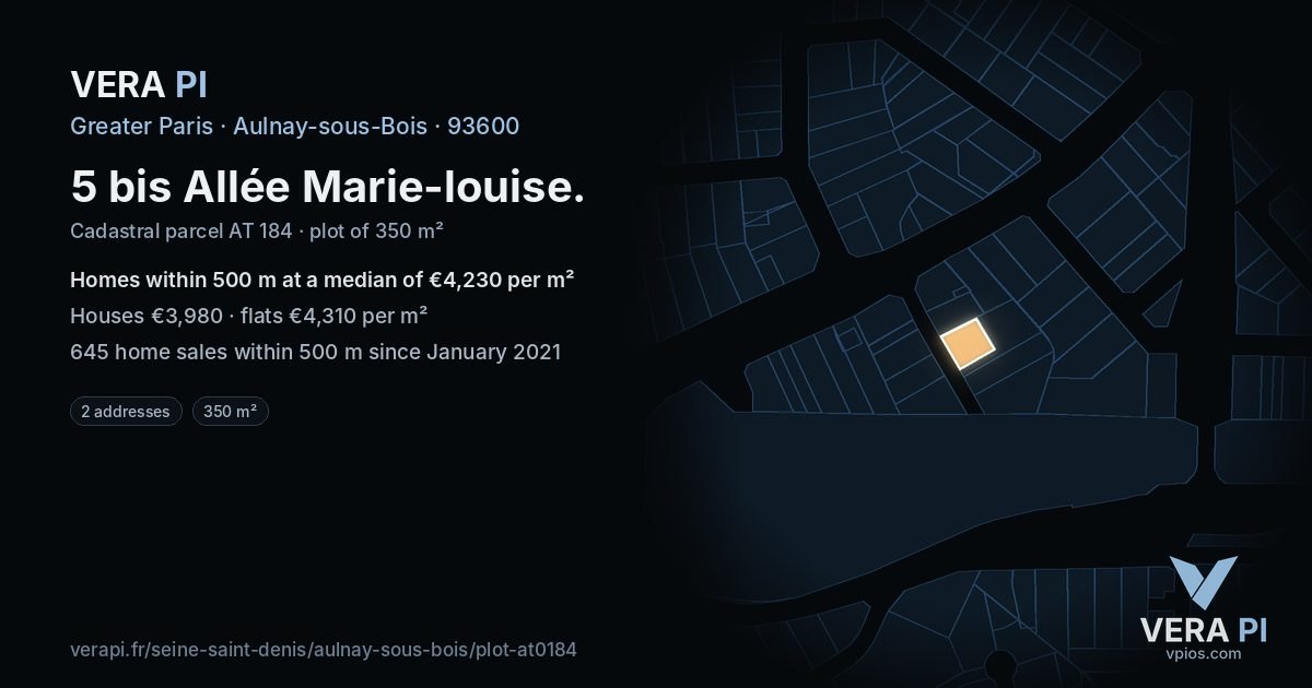 5 bis Allée Marie-louise, Aulnay-sous-Bois at night – the plot lit, the parcels around coloured by the prices near them