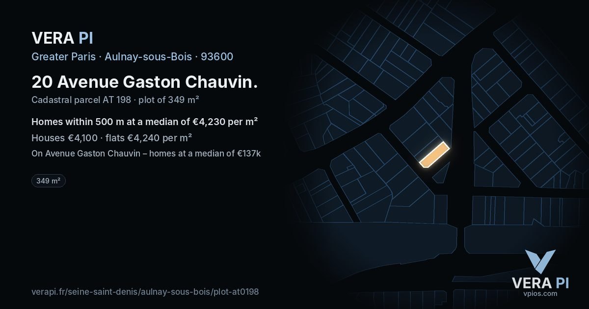 20 Avenue Gaston Chauvin, Aulnay-sous-Bois at night – the plot lit, the parcels around coloured by the prices near them