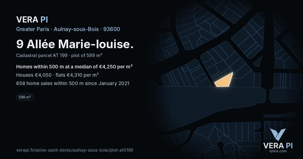 9 Allée Marie-louise, Aulnay-sous-Bois at night – the plot lit, the parcels around coloured by the prices near them