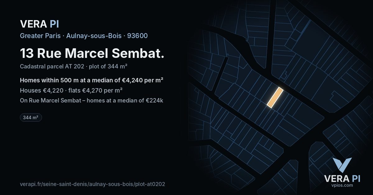 13 Rue Marcel Sembat, Aulnay-sous-Bois at night – the plot lit, the parcels around coloured by the prices near them