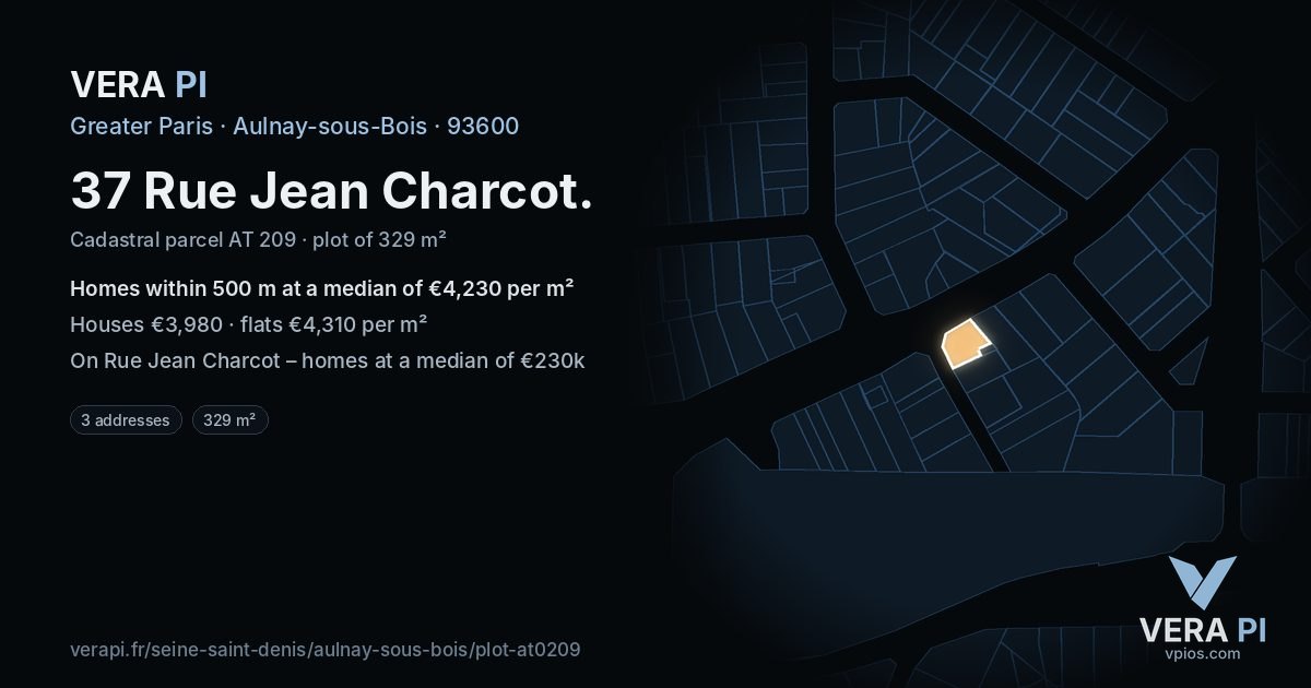 37 Rue Jean Charcot, Aulnay-sous-Bois at night – the plot lit, the parcels around coloured by the prices near them