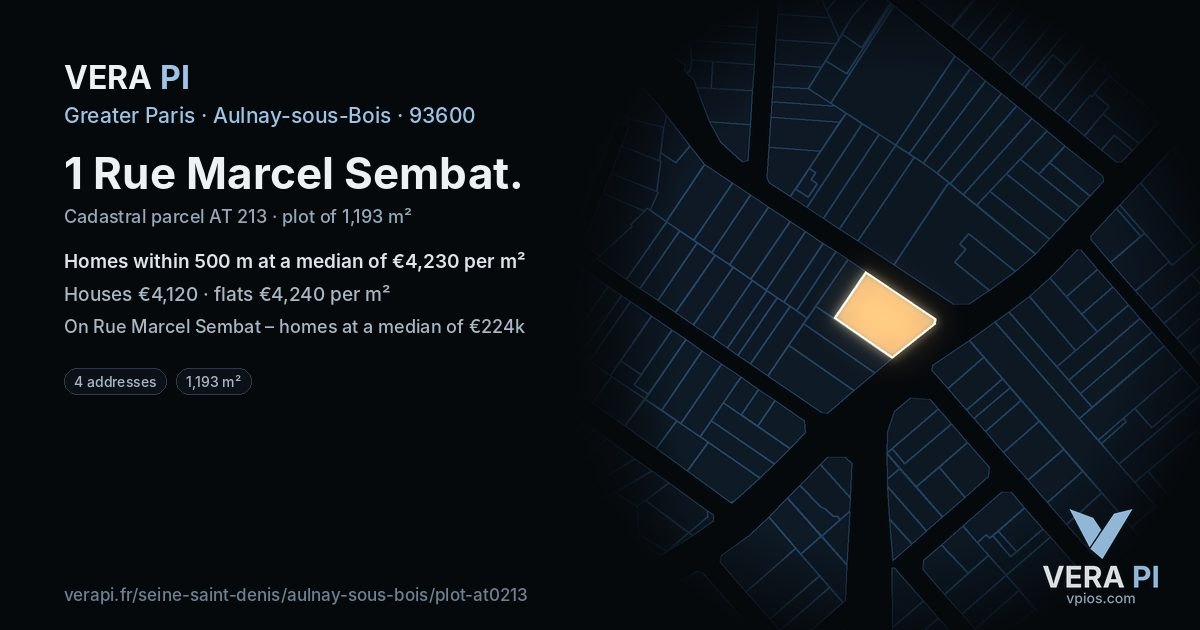 1 Rue Marcel Sembat, Aulnay-sous-Bois at night – the plot lit, the parcels around coloured by the prices near them