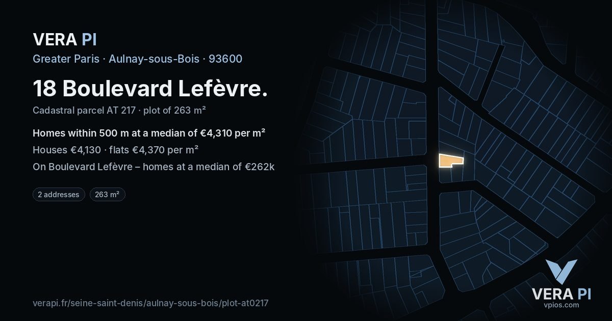 18 Boulevard Lefèvre, Aulnay-sous-Bois at night – the plot lit, the parcels around coloured by the prices near them