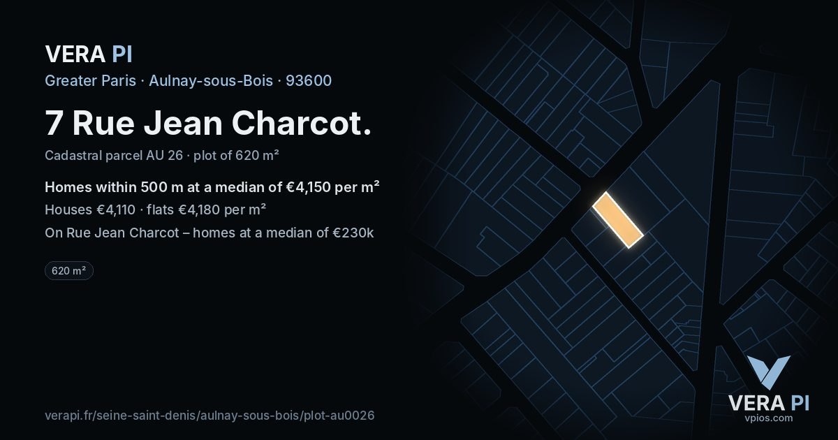 7 Rue Jean Charcot, Aulnay-sous-Bois at night – the plot lit, the parcels around coloured by the prices near them
