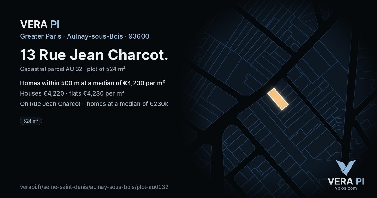 13 Rue Jean Charcot, Aulnay-sous-Bois at night – the plot lit, the parcels around coloured by the prices near them