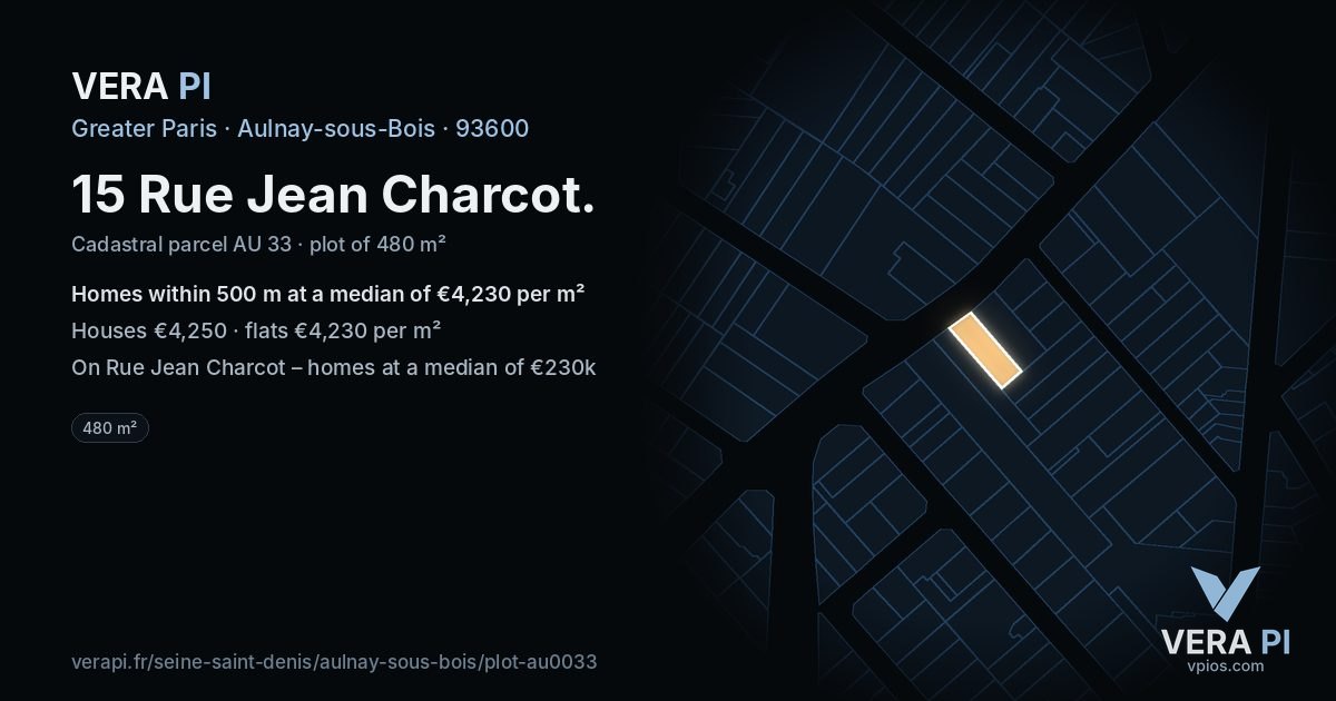 15 Rue Jean Charcot, Aulnay-sous-Bois at night – the plot lit, the parcels around coloured by the prices near them