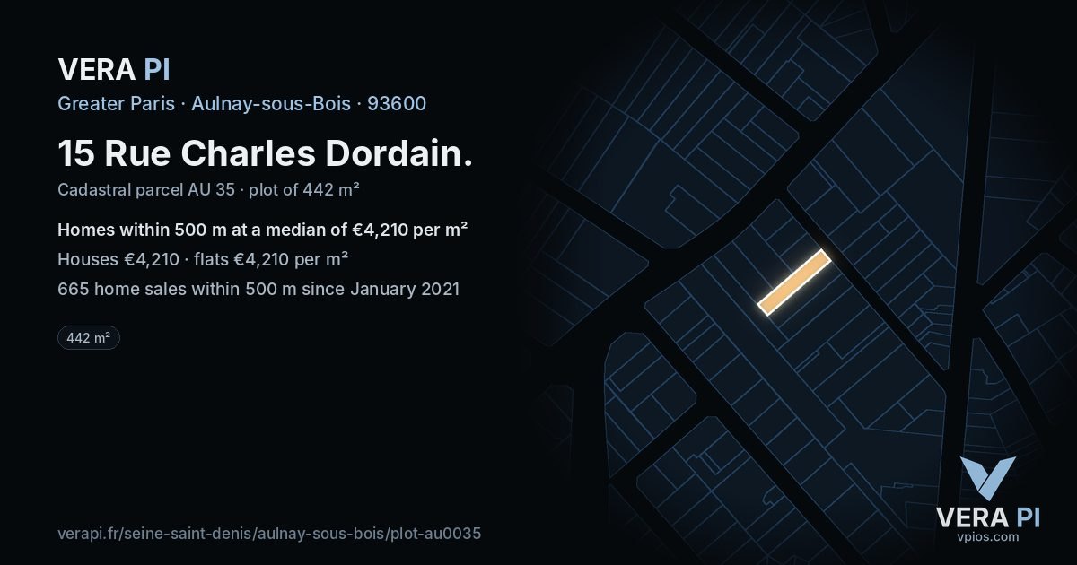 15 Rue Charles Dordain, Aulnay-sous-Bois at night – the plot lit, the parcels around coloured by the prices near them