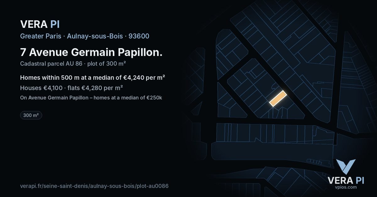 7 Avenue Germain Papillon, Aulnay-sous-Bois at night – the plot lit, the parcels around coloured by the prices near them