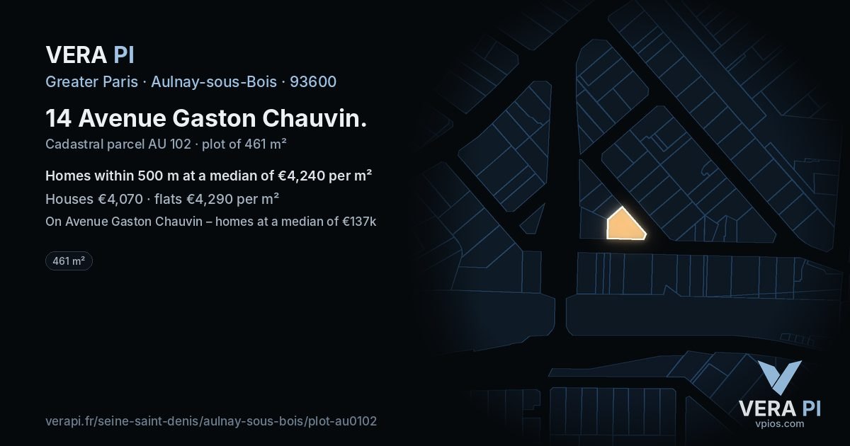 14 Avenue Gaston Chauvin, Aulnay-sous-Bois at night – the plot lit, the parcels around coloured by the prices near them