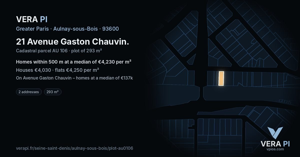 21 Avenue Gaston Chauvin, Aulnay-sous-Bois at night – the plot lit, the parcels around coloured by the prices near them