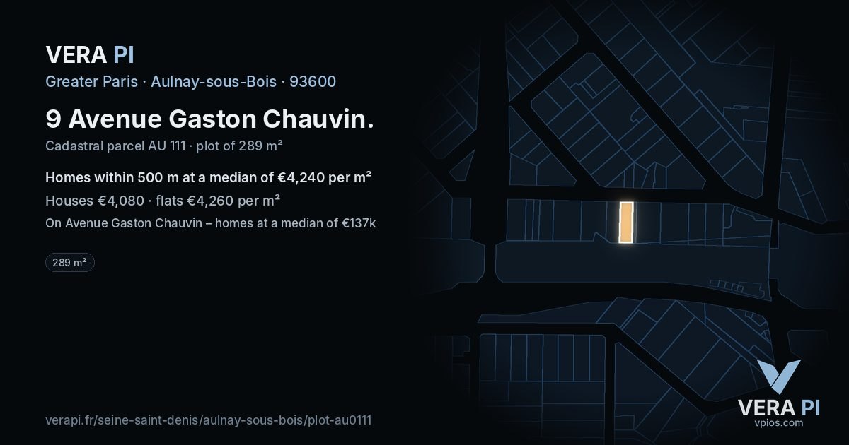 9 Avenue Gaston Chauvin, Aulnay-sous-Bois at night – the plot lit, the parcels around coloured by the prices near them