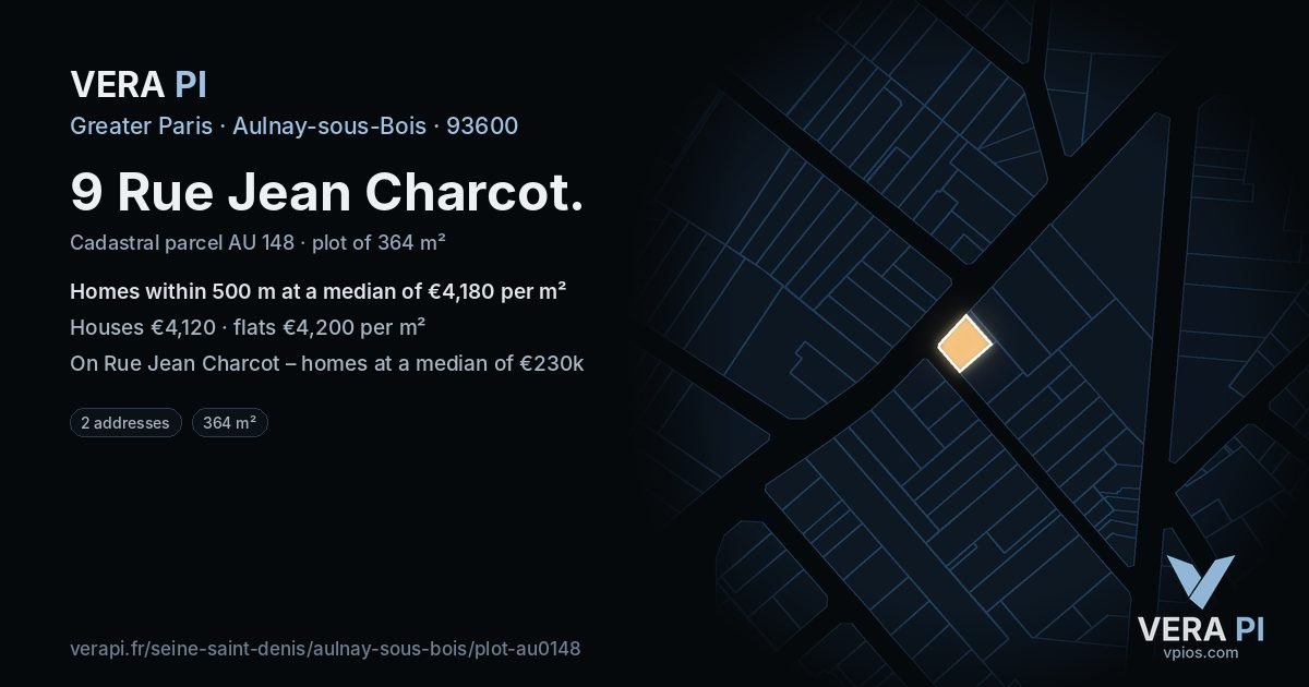 9 Rue Jean Charcot, Aulnay-sous-Bois at night – the plot lit, the parcels around coloured by the prices near them
