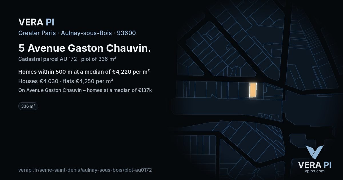 5 Avenue Gaston Chauvin, Aulnay-sous-Bois at night – the plot lit, the parcels around coloured by the prices near them