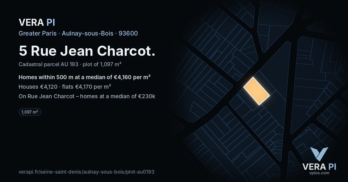 5 Rue Jean Charcot, Aulnay-sous-Bois at night – the plot lit, the parcels around coloured by the prices near them