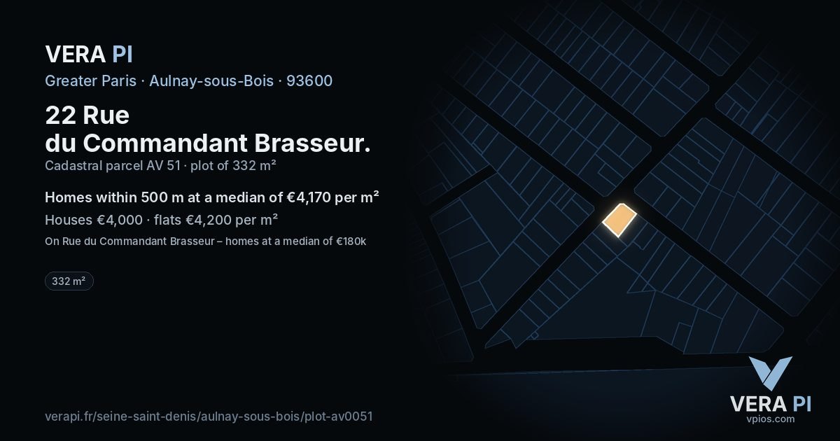 22 Rue du Commandant Brasseur, Aulnay-sous-Bois at night – the plot lit, the parcels around coloured by the prices near them
