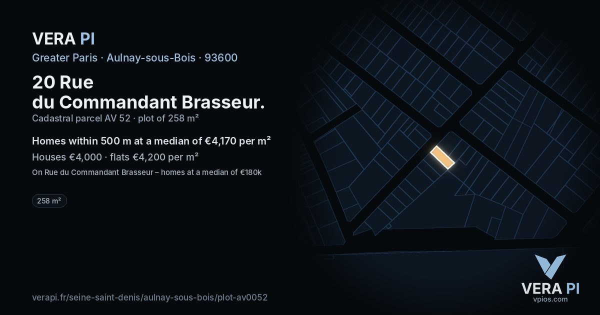 20 Rue du Commandant Brasseur, Aulnay-sous-Bois at night – the plot lit, the parcels around coloured by the prices near them