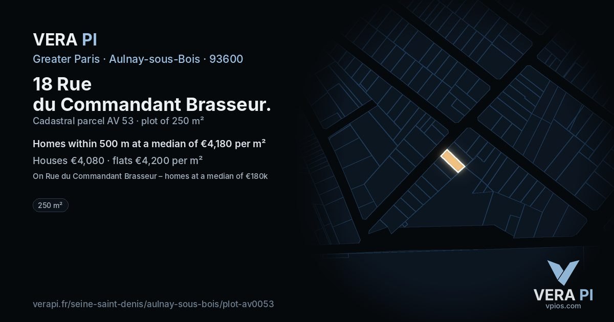 18 Rue du Commandant Brasseur, Aulnay-sous-Bois at night – the plot lit, the parcels around coloured by the prices near them