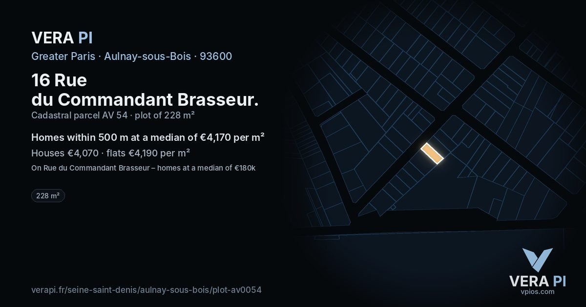 16 Rue du Commandant Brasseur, Aulnay-sous-Bois at night – the plot lit, the parcels around coloured by the prices near them