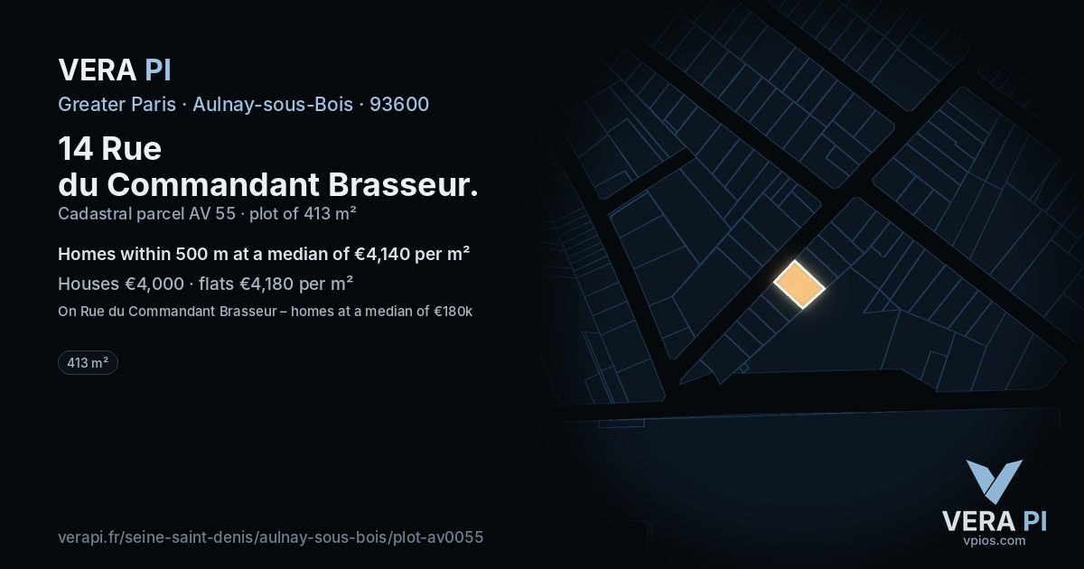 14 Rue du Commandant Brasseur, Aulnay-sous-Bois at night – the plot lit, the parcels around coloured by the prices near them