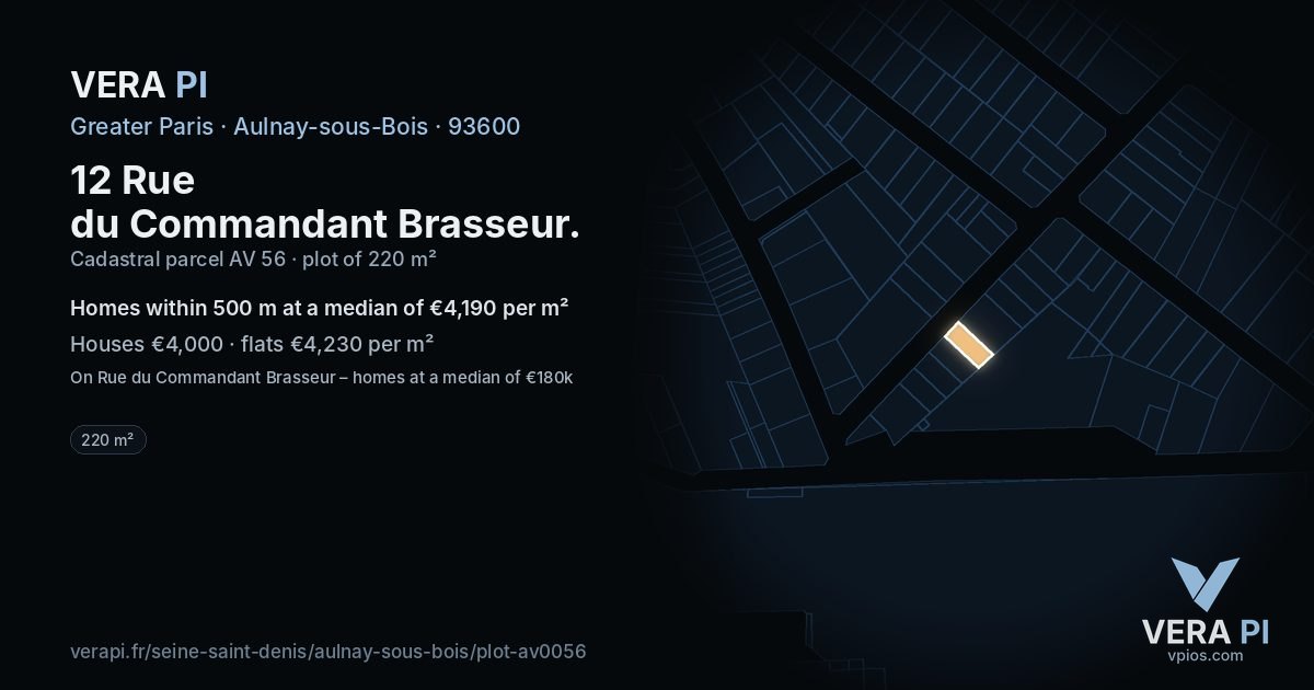 12 Rue du Commandant Brasseur, Aulnay-sous-Bois at night – the plot lit, the parcels around coloured by the prices near them