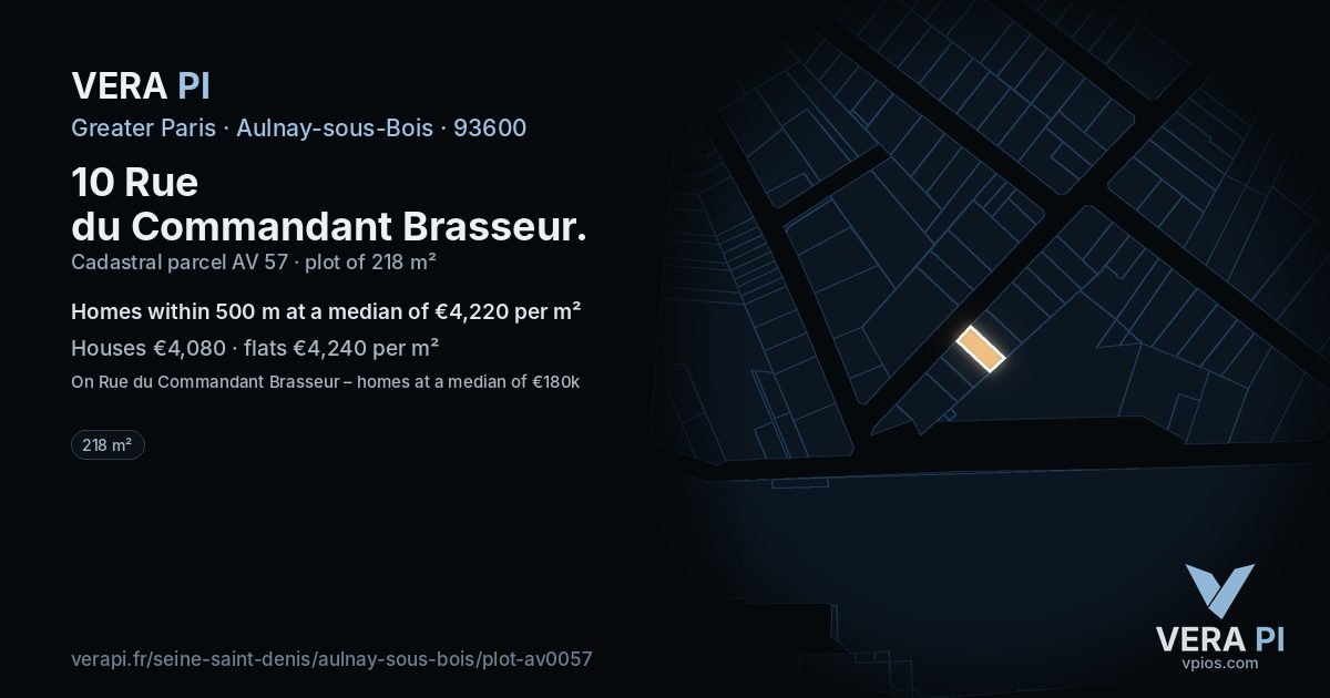 10 Rue du Commandant Brasseur, Aulnay-sous-Bois at night – the plot lit, the parcels around coloured by the prices near them