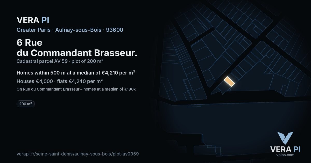 6 Rue du Commandant Brasseur, Aulnay-sous-Bois at night – the plot lit, the parcels around coloured by the prices near them