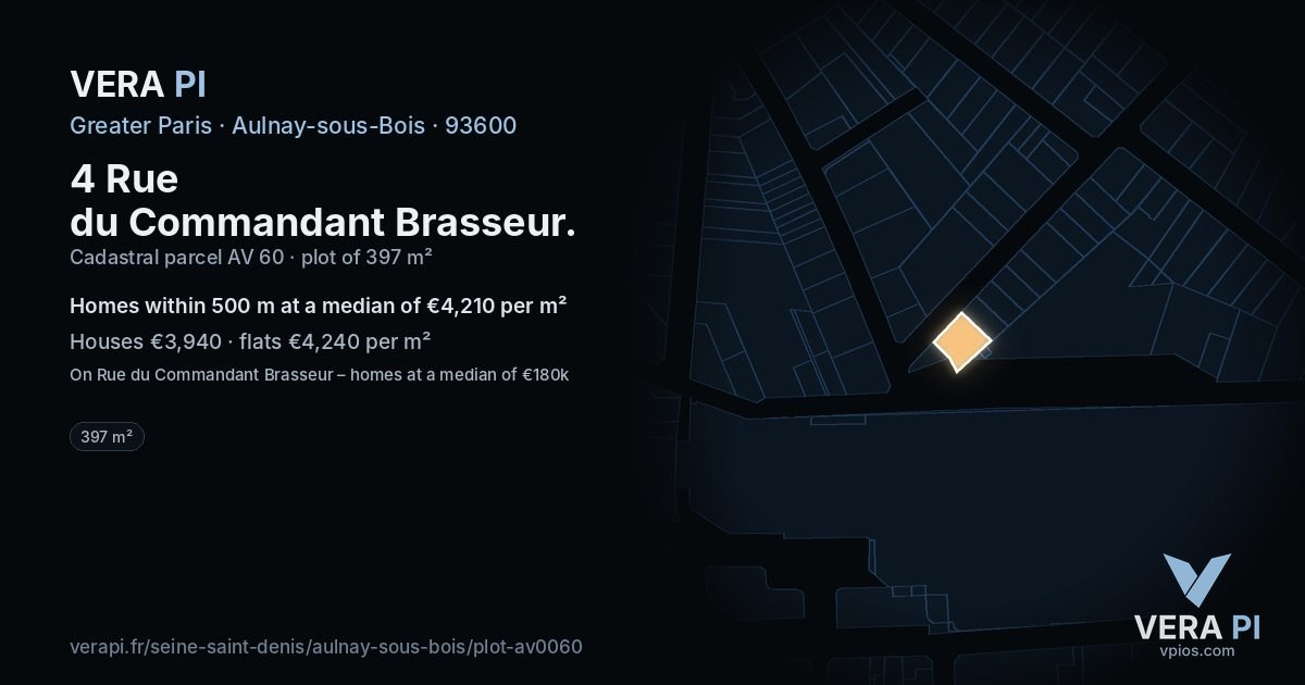 4 Rue du Commandant Brasseur, Aulnay-sous-Bois at night – the plot lit, the parcels around coloured by the prices near them