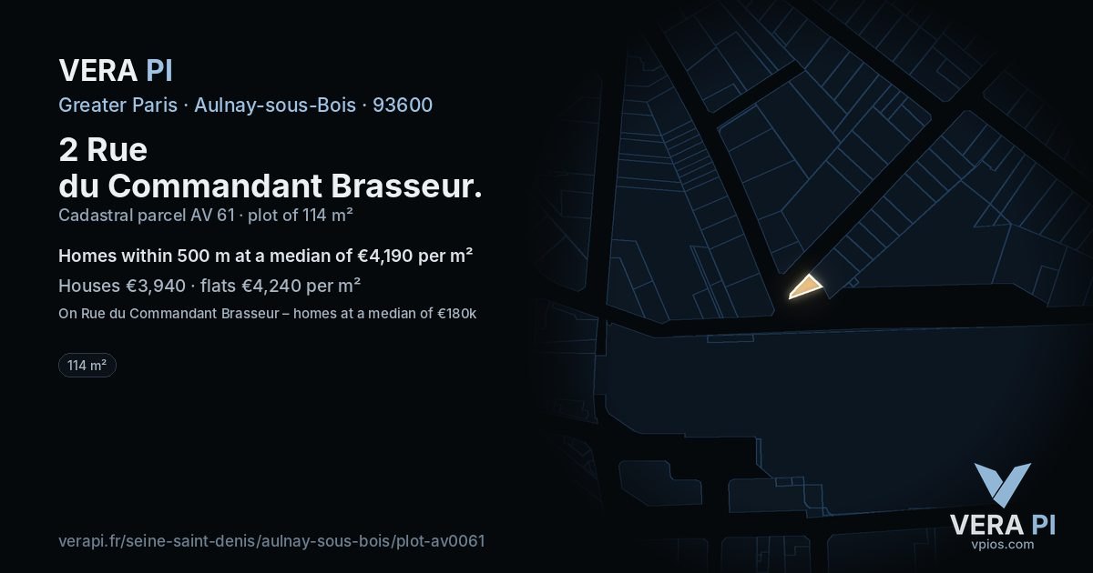 2 Rue du Commandant Brasseur, Aulnay-sous-Bois at night – the plot lit, the parcels around coloured by the prices near them