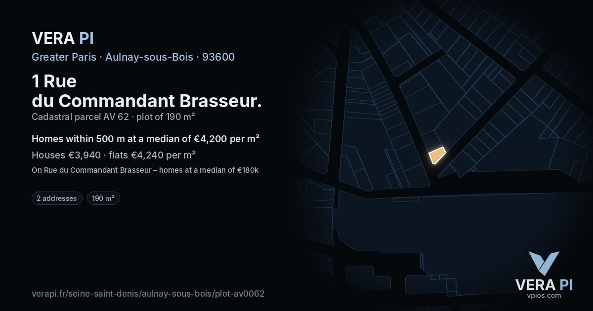 1 Rue du Commandant Brasseur, Aulnay-sous-Bois at night – the plot lit, the parcels around coloured by the prices near them