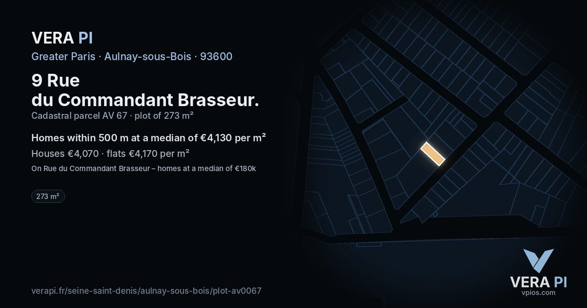 9 Rue du Commandant Brasseur, Aulnay-sous-Bois at night – the plot lit, the parcels around coloured by the prices near them