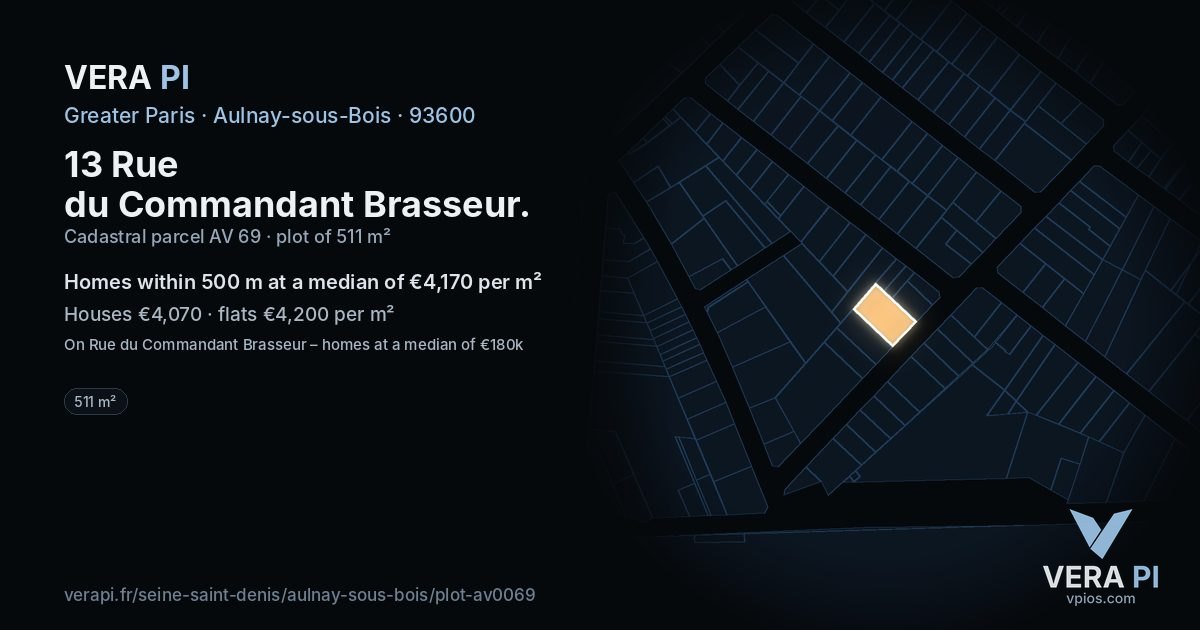 13 Rue du Commandant Brasseur, Aulnay-sous-Bois at night – the plot lit, the parcels around coloured by the prices near them