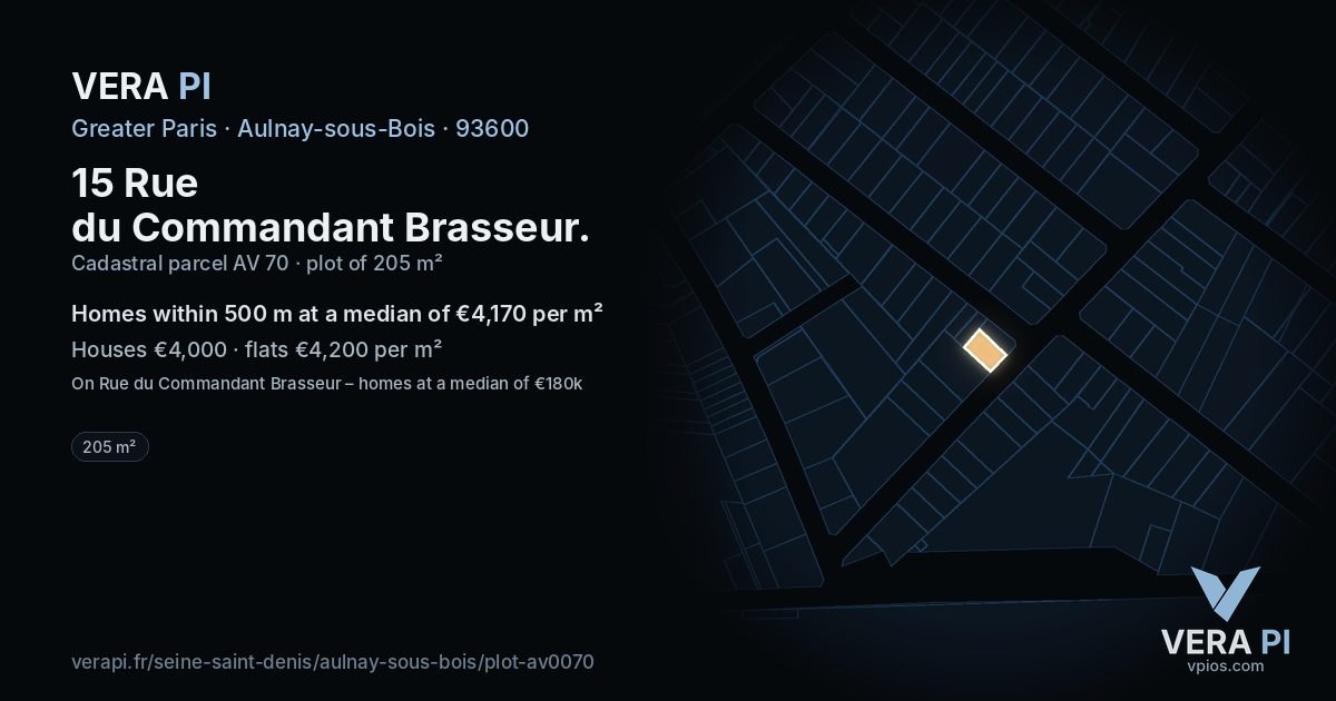 15 Rue du Commandant Brasseur, Aulnay-sous-Bois at night – the plot lit, the parcels around coloured by the prices near them