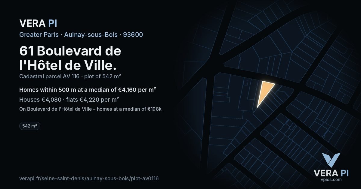 61 Boulevard de l'Hôtel de Ville, Aulnay-sous-Bois at night – the plot lit, the parcels around coloured by the prices near them
