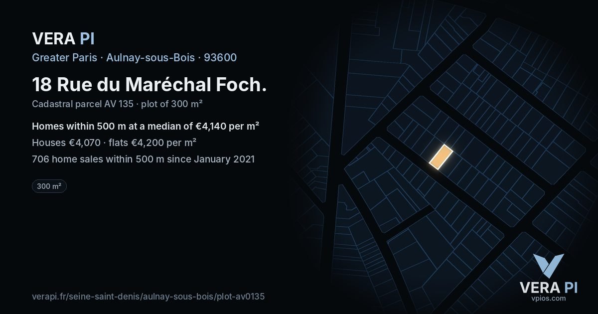 18 Rue du Maréchal Foch, Aulnay-sous-Bois at night – the plot lit, the parcels around coloured by the prices near them