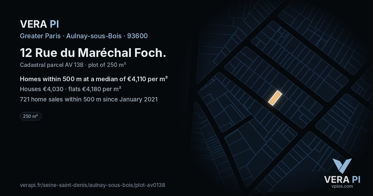 12 Rue du Maréchal Foch, Aulnay-sous-Bois at night – the plot lit, the parcels around coloured by the prices near them