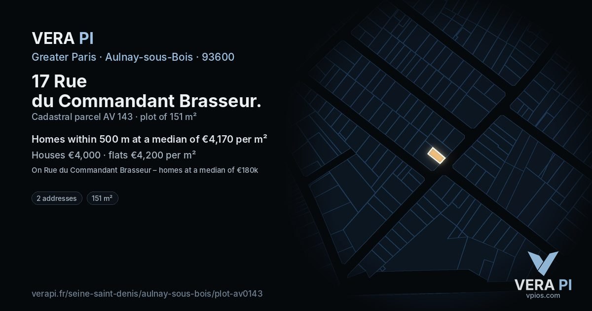 17 Rue du Commandant Brasseur, Aulnay-sous-Bois at night – the plot lit, the parcels around coloured by the prices near them